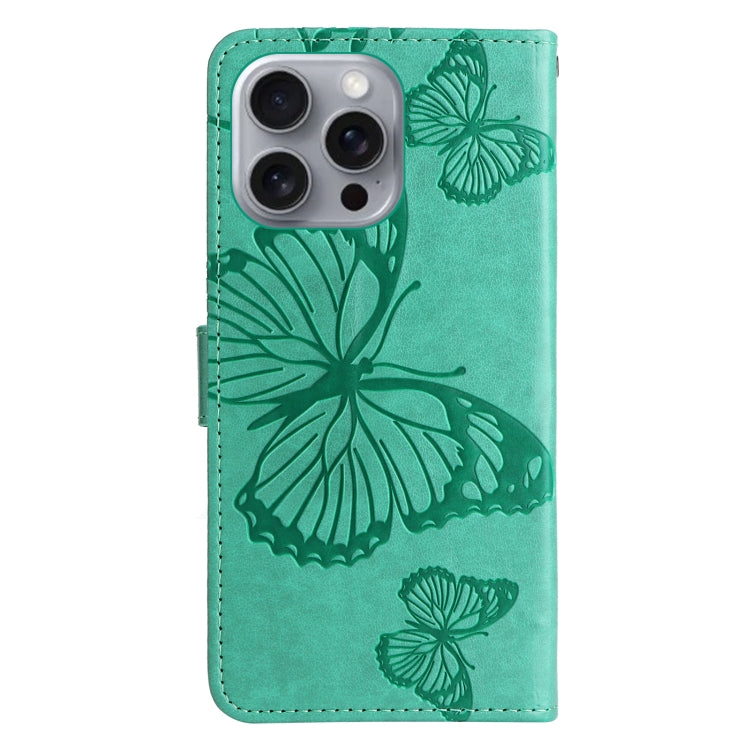 For iPhone 16 Pro Max 3D Butterfly Embossed Pattern Flip Leather Phone Case(Green) - iPhone 16 Pro Cases by PMC Jewellery | Online Shopping South Africa | PMC Jewellery | Buy Now Pay Later Mobicred