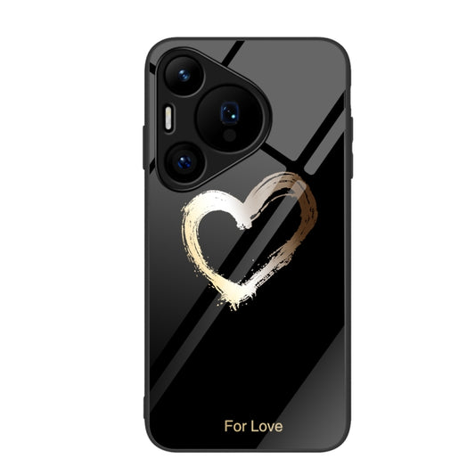 For Huawei Pura 70 Colorful Painted Glass Phone Case(Black Love) - Huawei Cases by PMC Jewellery | Online Shopping South Africa | PMC Jewellery | Buy Now Pay Later Mobicred