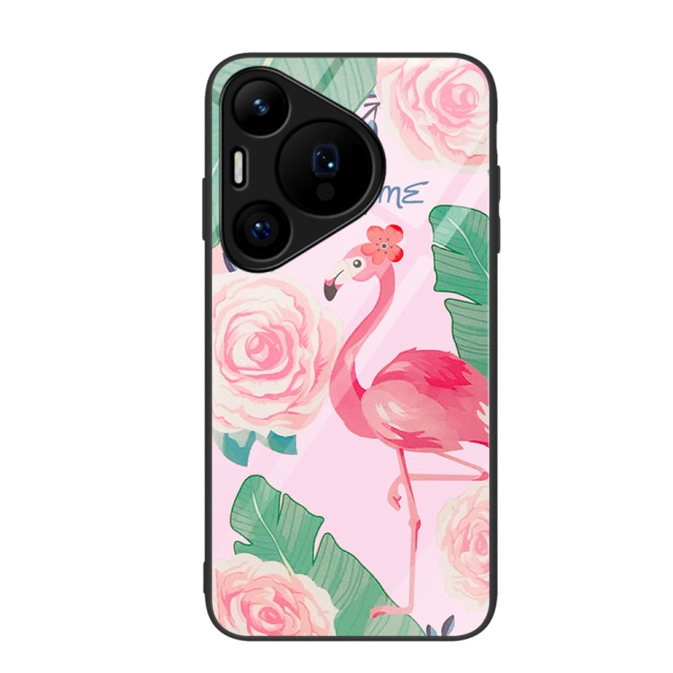 For Huawei Pura 70 Colorful Painted Glass Phone Case(Flamingo) - Huawei Cases by PMC Jewellery | Online Shopping South Africa | PMC Jewellery | Buy Now Pay Later Mobicred