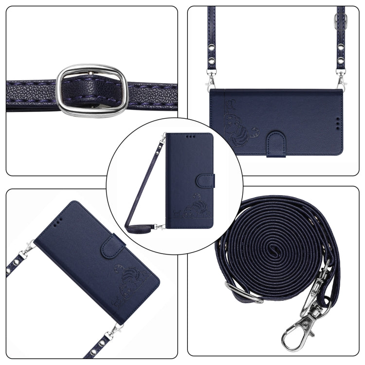 For Google Pixel 9 Pro XL Cat Rat Embossed Pattern RFID Leather Phone Case with Lanyard(Blue) - Google Cases by PMC TechLife | Online Shopping South Africa | PMC TechLife | Buy Now Pay Later Mobicred