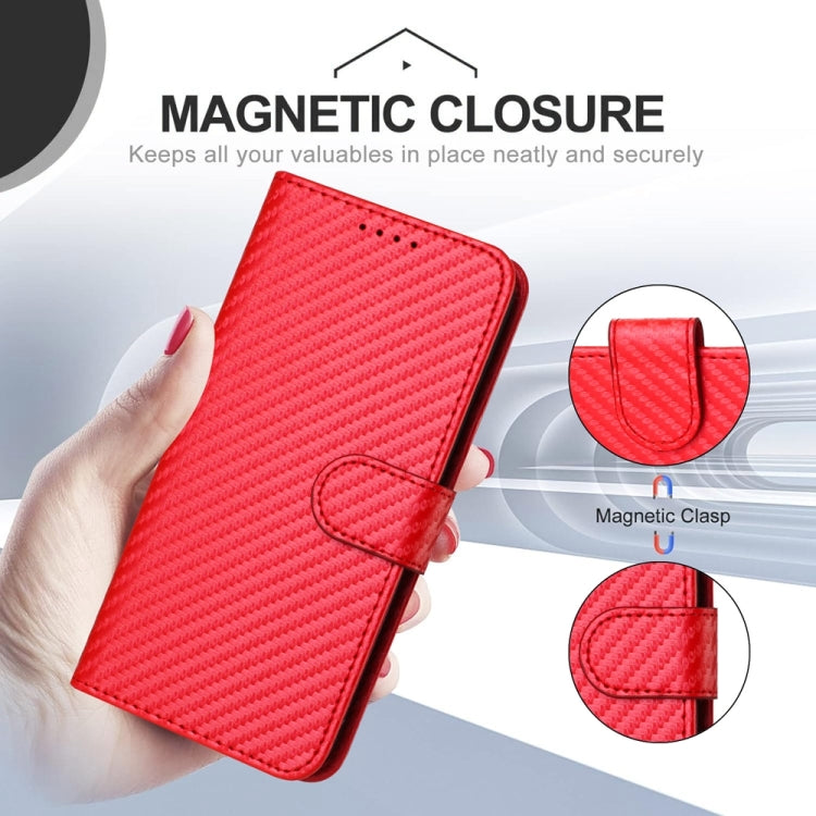 For Motorola Moto G Play 4G 2024 YX0070 Carbon Fiber Buckle Leather Phone Case with Lanyard(Red) - Motorola Cases by PMC Jewellery | Online Shopping South Africa | PMC Jewellery | Buy Now Pay Later Mobicred