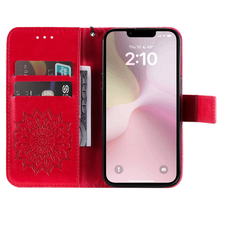 For iPhone SE 2024 Embossed Sunflower Pattern Flip Leather Phone Case(Red) - More iPhone Cases by PMC Jewellery | Online Shopping South Africa | PMC Jewellery | Buy Now Pay Later Mobicred