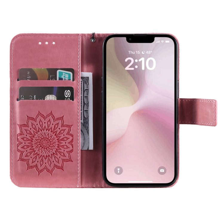 For iPhone SE 2024 Embossed Sunflower Pattern Flip Leather Phone Case(Pink) - More iPhone Cases by PMC Jewellery | Online Shopping South Africa | PMC Jewellery | Buy Now Pay Later Mobicred