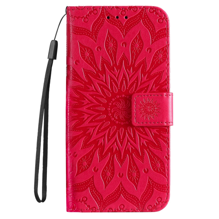 For iPhone 16 Embossed Sunflower Pattern Flip Leather Phone Case(Red) - iPhone 16 Cases by PMC TechLife | Online Shopping South Africa | PMC TechLife | Buy Now Pay Later Mobicred