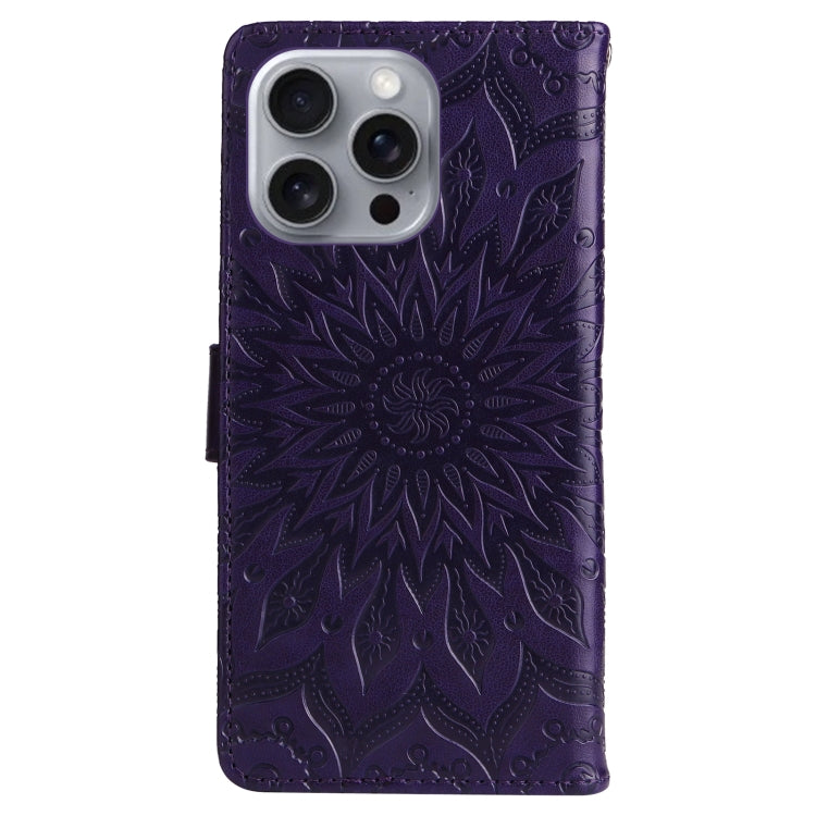 For iPhone 16 Pro Max Embossed Sunflower Pattern Flip Leather Phone Case(Purple) - iPhone 16 Pro Max Cases by PMC Jewellery | Online Shopping South Africa | PMC Jewellery | Buy Now Pay Later Mobicred