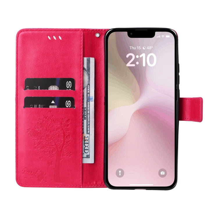 For iPhone SE 2024 Tree & Cat Embossed Pattern Flip Leather Phone Case(Rose Red) - More iPhone Cases by PMC Jewellery | Online Shopping South Africa | PMC Jewellery | Buy Now Pay Later Mobicred