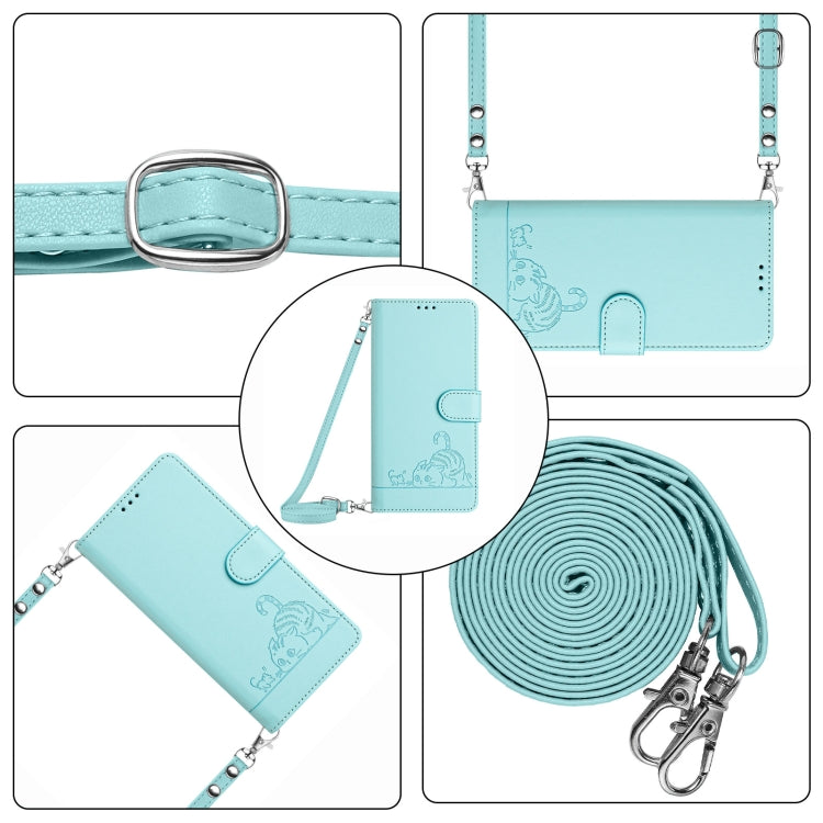 For OPPO A60 4G Global Cat Rat Embossed Pattern RFID Leather Phone Case with Lanyard(Mint Green) - OPPO Cases by PMC Jewellery | Online Shopping South Africa | PMC Jewellery | Buy Now Pay Later Mobicred