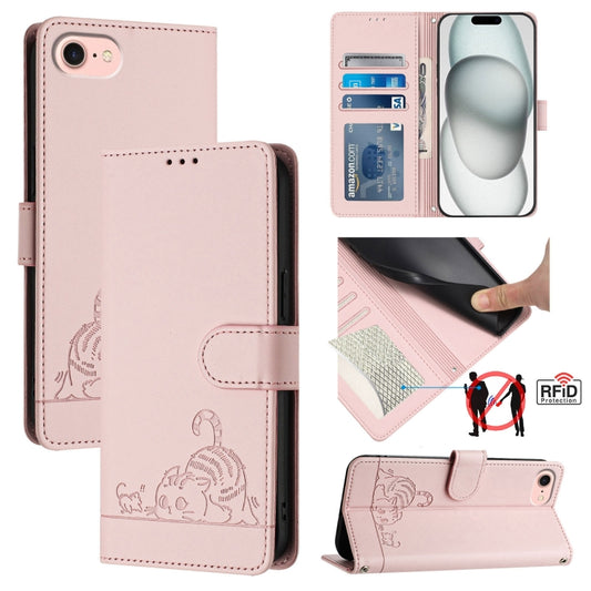 For iPhone SE 2024 Cat Rat Embossed Pattern RFID Leather Phone Case with Lanyard(Pink) - More iPhone Cases by PMC Jewellery | Online Shopping South Africa | PMC Jewellery | Buy Now Pay Later Mobicred