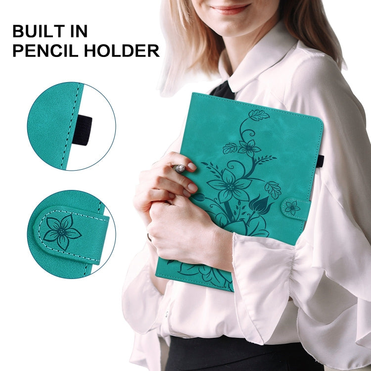 For Amazon Fire HD10 2019/2017 Lily Embossed Leather Smart Tablet Case(Green) - Amazon by PMC TechLife | Online Shopping South Africa | PMC TechLife | Buy Now Pay Later Mobicred