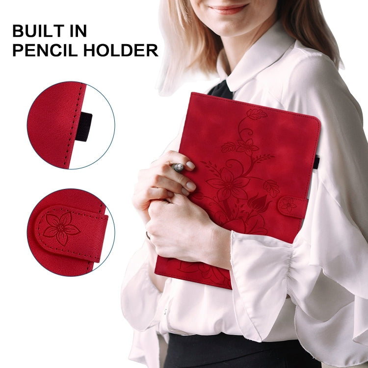 For Amazon Fire HD10 2019/2017 Lily Embossed Leather Smart Tablet Case(Red) - Amazon by PMC TechLife | Online Shopping South Africa | PMC TechLife | Buy Now Pay Later Mobicred