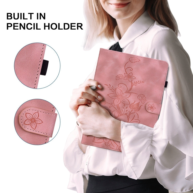 For Lenovo Tab P11 Pro Gen 2 11.2 Lily Embossed Leather Tablet Case(Pink) - Lenovo by PMC TechLife | Online Shopping South Africa | PMC TechLife | Buy Now Pay Later Mobicred