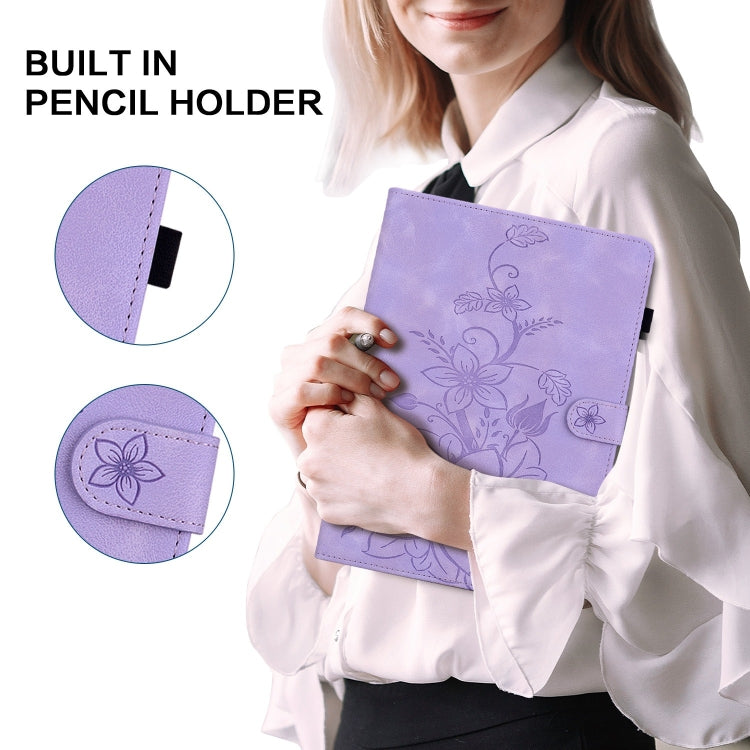 For Lenovo Tab M10 10.1 3rd Gen Lily Embossed Leather Tablet Case(Purple) - Lenovo by PMC TechLife | Online Shopping South Africa | PMC TechLife | Buy Now Pay Later Mobicred