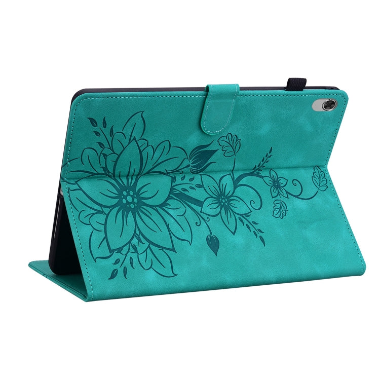 For Lenovo M10 Plus 10.3 Lily Embossed Leather Tablet Case(Green) - Lenovo by PMC TechLife | Online Shopping South Africa | PMC TechLife | Buy Now Pay Later Mobicred