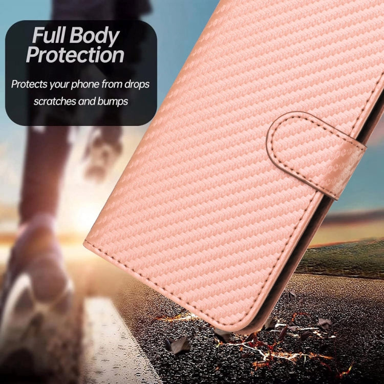 For OPPO Reno10 5G / Reno10 Pro 5G Global YX0070 Carbon Fiber Buckle Leather Phone Case with Lanyard(Pink) - OPPO Cases by PMC Jewellery | Online Shopping South Africa | PMC Jewellery | Buy Now Pay Later Mobicred