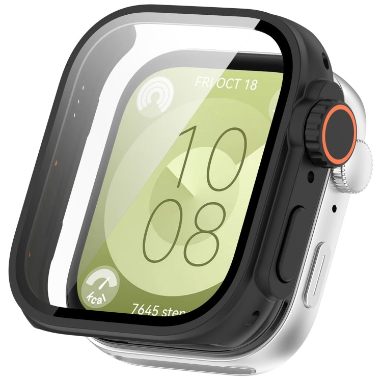 For Huawei Watch Fit3 PC + Tempered Glass Film Full Coverage Watch Protective Case(Black) - Watch Cases by PMC TechLife | Online Shopping South Africa | PMC TechLife | Buy Now Pay Later Mobicred