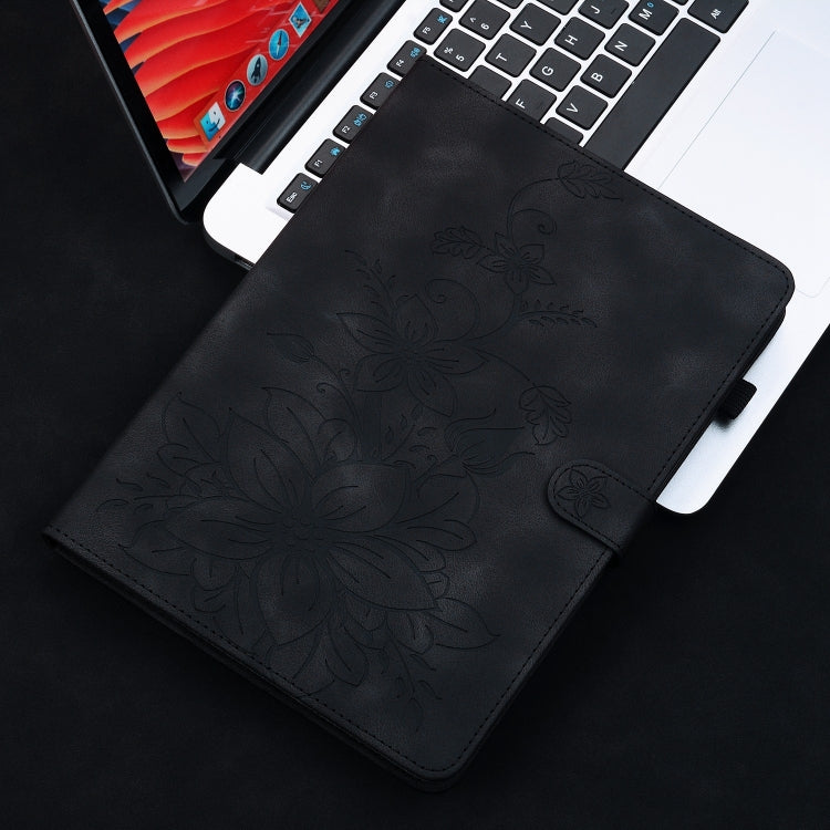 For Nokia T21 Lily Embossed Leather Tablet Case(Black) - Nokia by PMC TechLife | Online Shopping South Africa | PMC TechLife | Buy Now Pay Later Mobicred
