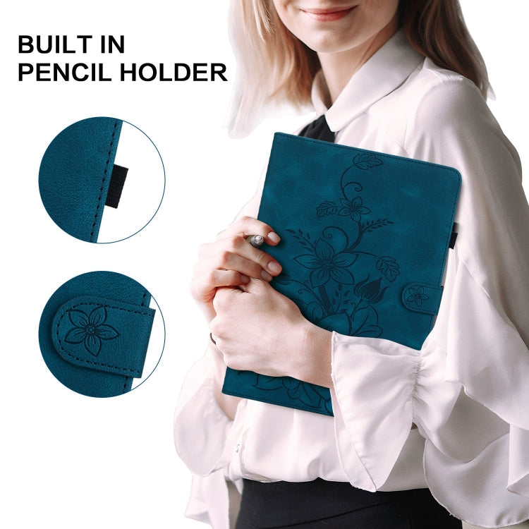For Huawei MatePad Pro 11 2022 Lily Embossed Leather Tablet Case(Dark Blue) - Huawei by PMC TechLife | Online Shopping South Africa | PMC TechLife | Buy Now Pay Later Mobicred