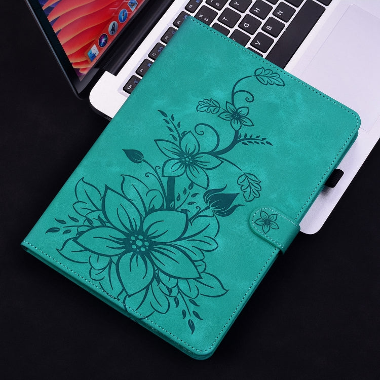 For Huawei MediaPad M5 Lite 10 / C5 10.1 Lily Embossed Leather Tablet Case(Green) - Huawei by PMC TechLife | Online Shopping South Africa | PMC TechLife | Buy Now Pay Later Mobicred