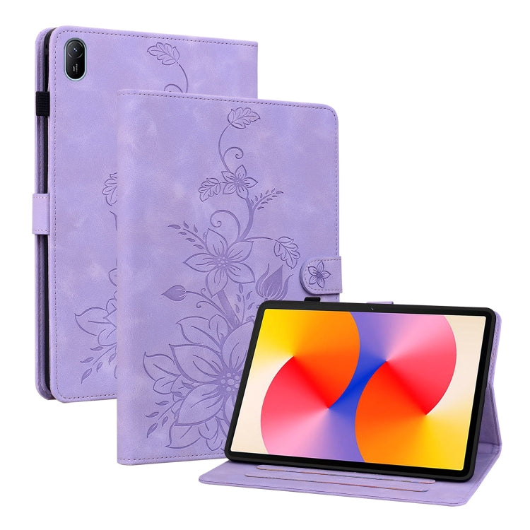 For Huawei MatePad SE 11 2024 Lily Embossed Leather Tablet Case(Purple) - Huawei by PMC Jewellery | Online Shopping South Africa | PMC Jewellery | Buy Now Pay Later Mobicred