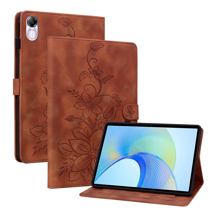 For Honor Pad X8 Pro / X9 2023 Lily Embossed Leather Tablet Case(Brown) - free shipping - PMC TechLife - Order now!
