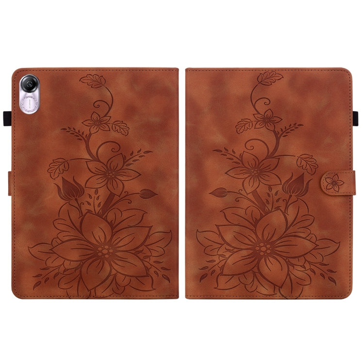 For Honor Pad X8 Pro / X9 2023 Lily Embossed Leather Tablet Case(Brown) - free shipping - PMC TechLife - Order now!