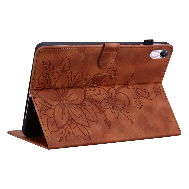 For Honor Pad X8 Pro / X9 2023 Lily Embossed Leather Tablet Case(Brown) - free shipping - PMC TechLife - Order now!