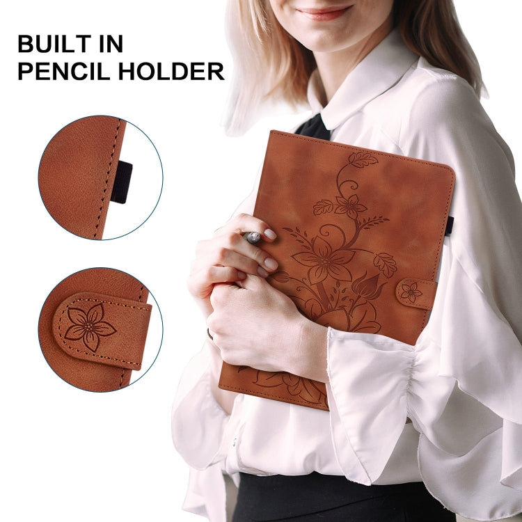 For Honor Pad X8 Pro / X9 2023 Lily Embossed Leather Tablet Case(Brown) - free shipping - PMC TechLife - Order now!