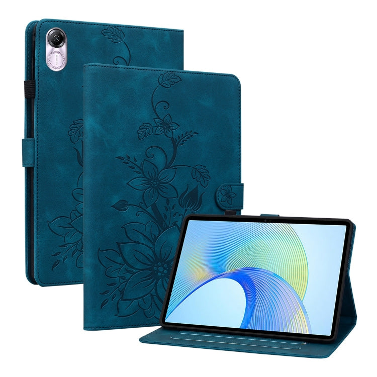 For Honor Pad X8 Pro / X9 2023 Lily Embossed Leather Tablet Case(Dark Blue) - Honor by PMC TechLife | Online Shopping South Africa | PMC TechLife | Buy Now Pay Later Mobicred