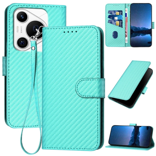 For Huawei Pura 70 Pro / Pura 70 Ultra YX0070 Carbon Fiber Buckle Leather Phone Case with Lanyard(Light Blue) - Huawei Cases by PMC Jewellery | Online Shopping South Africa | PMC Jewellery | Buy Now Pay Later Mobicred