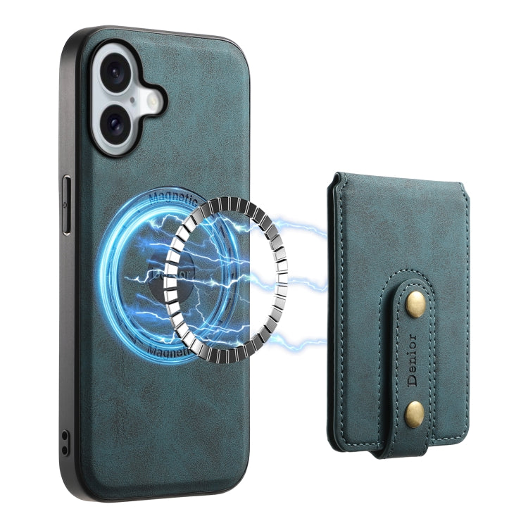 For iPhone 16 Denior D14 NK Retro Pattern MagSafe Magnetic Card Holder Leather Phone Case(Blue) - iPhone 16 Cases by Denior | Online Shopping South Africa | PMC Jewellery | Buy Now Pay Later Mobicred