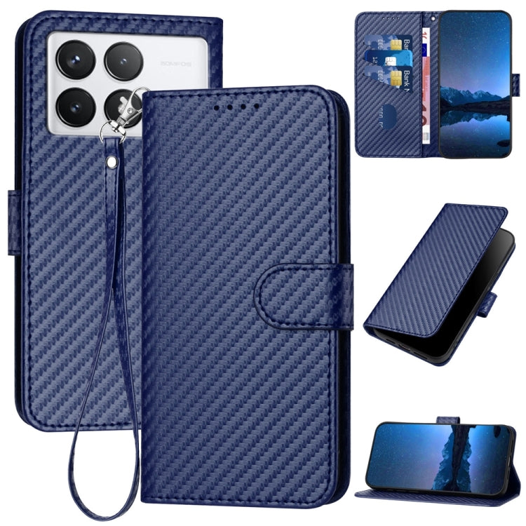 For Xiaomi Redmi K70 / K70 Pro YX0070 Carbon Fiber Buckle Leather Phone Case with Lanyard(Royal Blue) - K70 Cases by PMC Jewellery | Online Shopping South Africa | PMC Jewellery | Buy Now Pay Later Mobicred