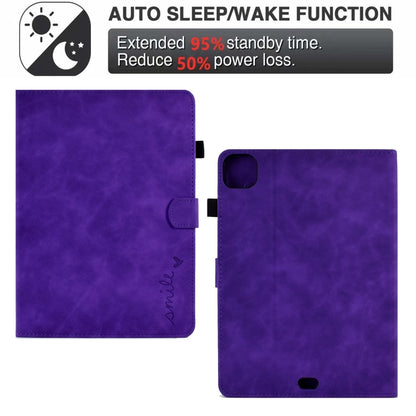 For iPad Pro 11 2024 Embossed Smile Smart Leather Tablet Case(Purple) - iPad Pro 11 2024 Cases by PMC Jewellery | Online Shopping South Africa | PMC Jewellery | Buy Now Pay Later Mobicred