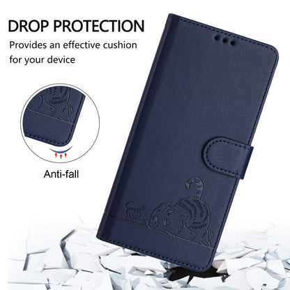 For Honor Magic6 Pro 5G Global Cat Rat Embossed Pattern RFID Leather Phone Case with Lanyard(Blue) - Honor Cases by PMC Jewellery | Online Shopping South Africa | PMC Jewellery | Buy Now Pay Later Mobicred