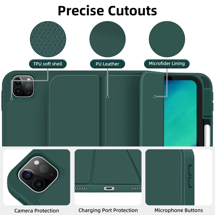 For iPad Pro 13 2024 3-fold TPU Smart Leather Tablet Case with Pen Slot(Dark Green) - iPad Pro 13 2024 Cases by PMC Jewellery | Online Shopping South Africa | PMC Jewellery | Buy Now Pay Later Mobicred