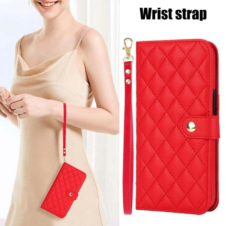 For Google Pixel 6a Crossbody Multifunction Rhombic Leather Phone Case(Red) - Google Cases by PMC TechLife | Online Shopping South Africa | PMC TechLife | Buy Now Pay Later Mobicred