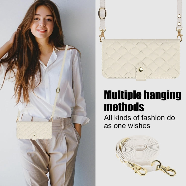 For Google Pixel 8 Crossbody Multifunction Rhombic Leather Phone Case(White) - Google Cases by PMC TechLife | Online Shopping South Africa | PMC TechLife | Buy Now Pay Later Mobicred