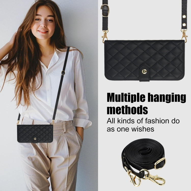 For Google Pixel 8a Crossbody Multifunction Rhombic Leather Phone Case(Black) - Google Cases by PMC TechLife | Online Shopping South Africa | PMC TechLife | Buy Now Pay Later Mobicred