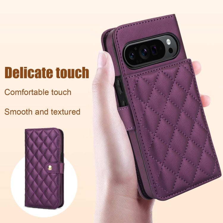 For Google Pixel 9 Crossbody Multifunction Rhombic Leather Phone Case(Dark Purple) - Google Cases by PMC Jewellery | Online Shopping South Africa | PMC Jewellery | Buy Now Pay Later Mobicred