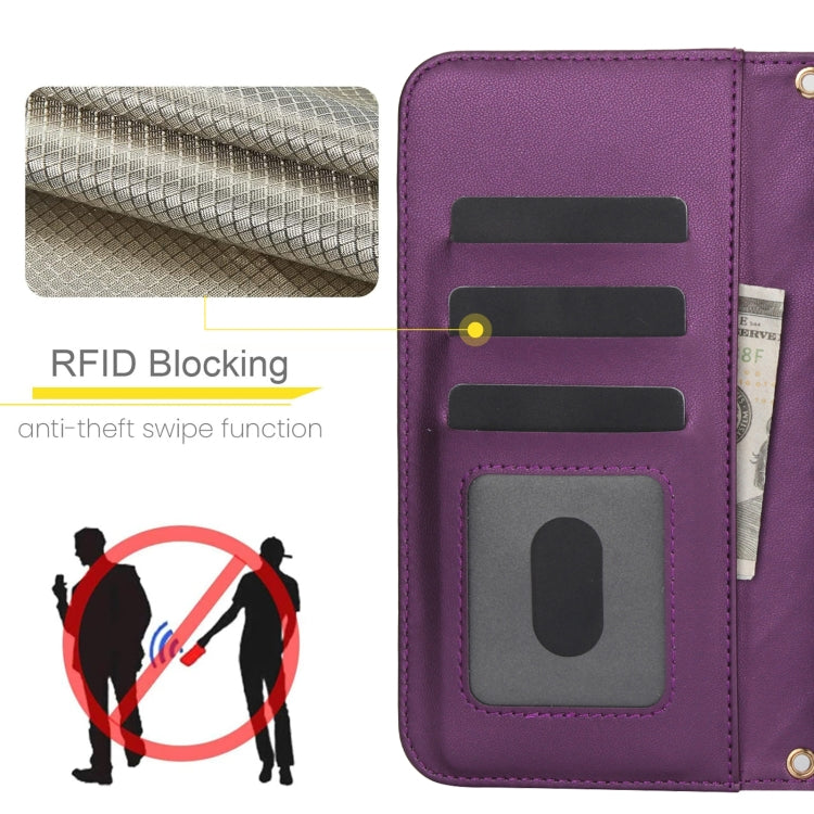 For Google Pixel 9 Crossbody Multifunction Rhombic Leather Phone Case(Dark Purple) - Google Cases by PMC TechLife | Online Shopping South Africa | PMC TechLife | Buy Now Pay Later Mobicred