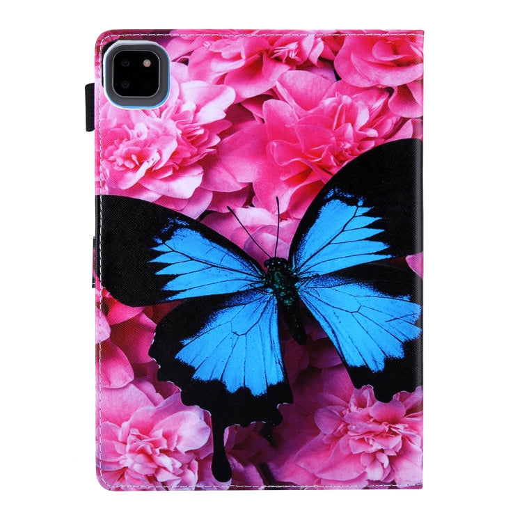 For iPad Pro 11 2024 Colored Drawing Leather Smart Tablet Case(Red Flower Blue Butterfly) - iPad Pro 11 2024 Cases by PMC TechLife | Online Shopping South Africa | PMC TechLife | Buy Now Pay Later Mobicred