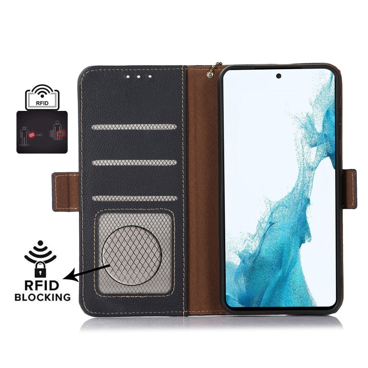 For iPhone 16 Pro Max Side-Magnetic TJ Genuine Leather RFID Phone Case(Blue) - iPhone 16 Pro Max Cases by PMC Jewellery | Online Shopping South Africa | PMC Jewellery | Buy Now Pay Later Mobicred