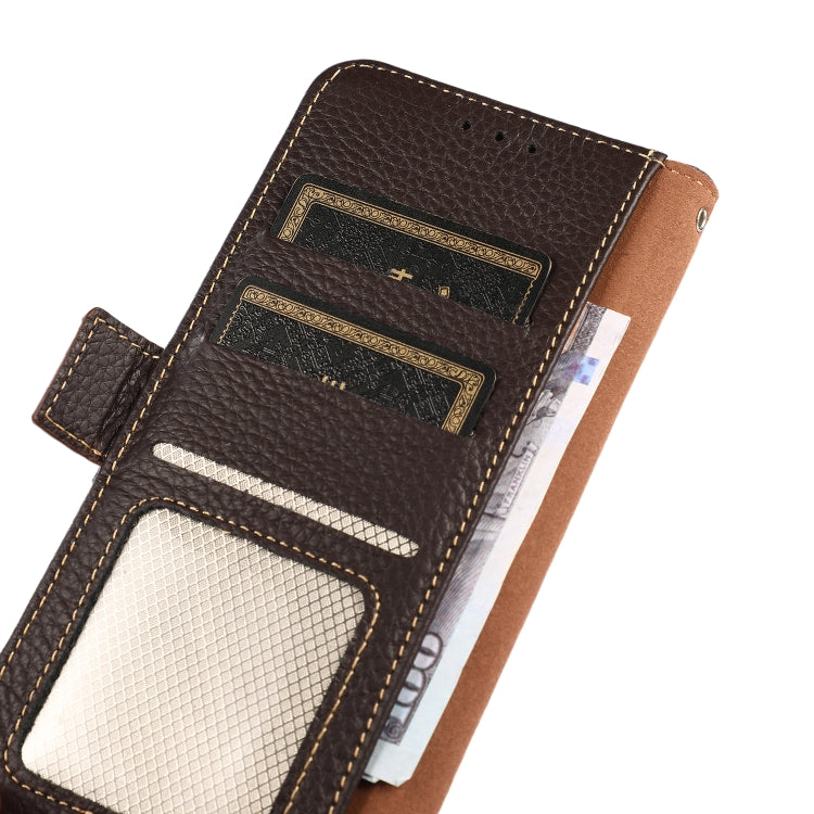 For iPhone 16 Pro KHAZNEH Side-Magnetic Litchi Genuine Leather RFID Case(Brown) - iPhone 16 Pro Cases by PMC TechLife | Online Shopping South Africa | PMC TechLife | Buy Now Pay Later Mobicred