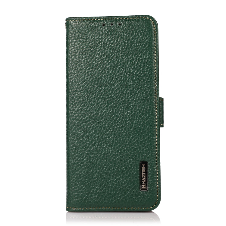 For iPhone 16 Plus KHAZNEH Side-Magnetic Litchi Genuine Leather RFID Case(Green) - iPhone 16 Plus Cases by PMC TechLife | Online Shopping South Africa | PMC TechLife | Buy Now Pay Later Mobicred