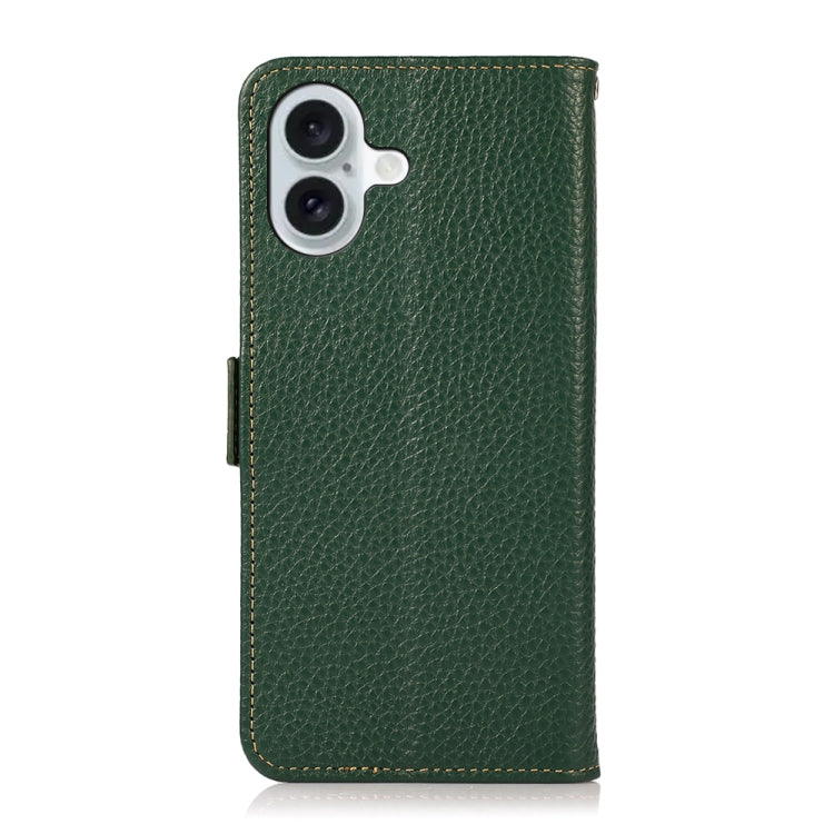 For iPhone 16 KHAZNEH Side-Magnetic Litchi Genuine Leather RFID Case(Green) - iPhone 16 Cases by PMC TechLife | Online Shopping South Africa | PMC TechLife | Buy Now Pay Later Mobicred
