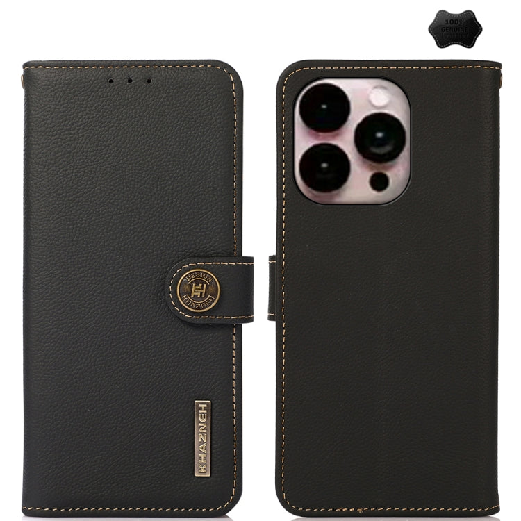 For iPhone 16 Pro KHAZNEH Custer Genuine Leather RFID Phone Case(Black) - iPhone 16 Pro Cases by PMC TechLife | Online Shopping South Africa | PMC TechLife | Buy Now Pay Later Mobicred