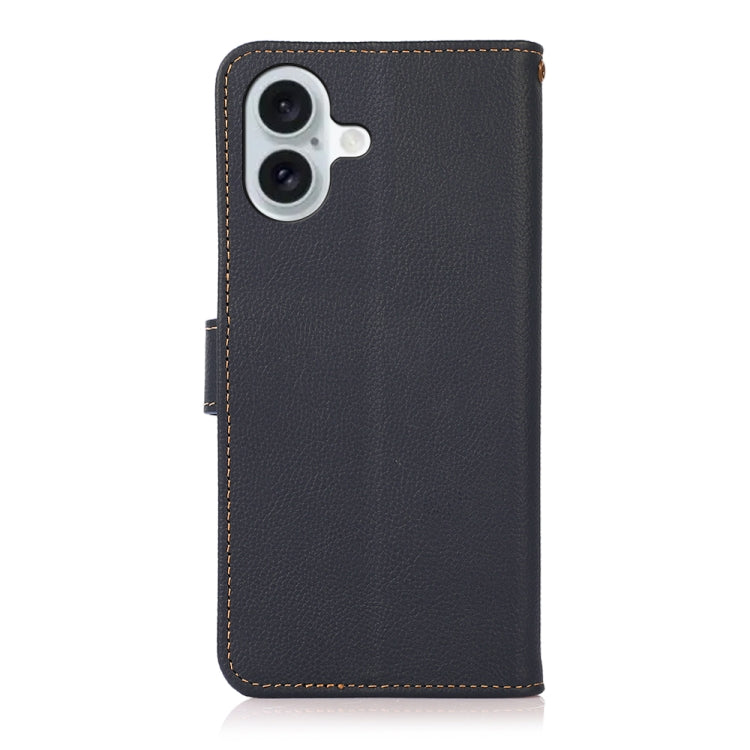 For iPhone 16 KHAZNEH Custer Genuine Leather RFID Phone Case(Blue) - iPhone 16 Cases by PMC TechLife | Online Shopping South Africa | PMC TechLife | Buy Now Pay Later Mobicred
