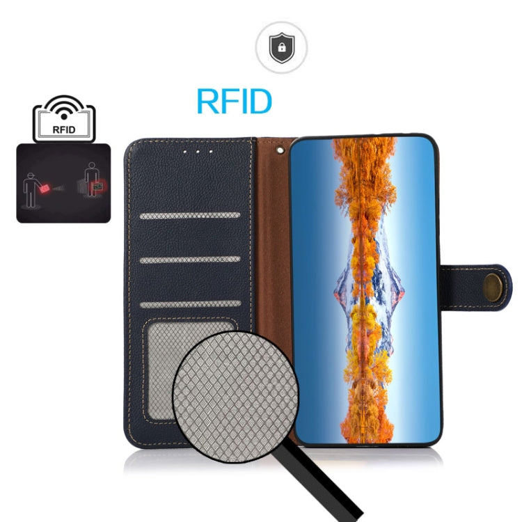 For iPhone 16 KHAZNEH Custer Genuine Leather RFID Phone Case(Blue) - iPhone 16 Cases by PMC TechLife | Online Shopping South Africa | PMC TechLife | Buy Now Pay Later Mobicred