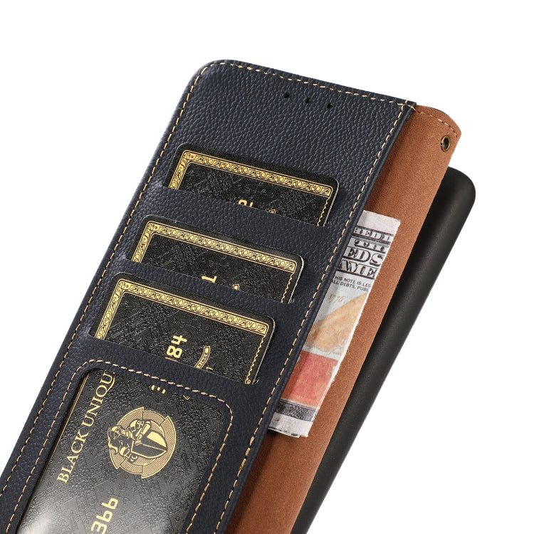 For iPhone 16 KHAZNEH Custer Genuine Leather RFID Phone Case(Blue) - iPhone 16 Cases by PMC TechLife | Online Shopping South Africa | PMC TechLife | Buy Now Pay Later Mobicred