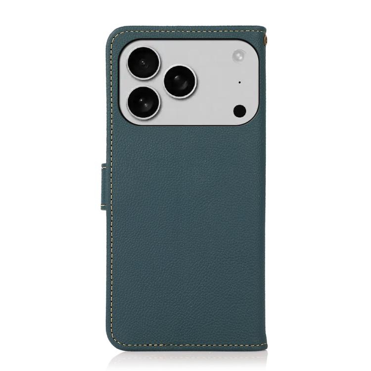 For iPhone 17 Pro Max KHAZNEH Custer Genuine Leather RFID Phone Case(Green) - free shipping - PMc TechLife - Order now!