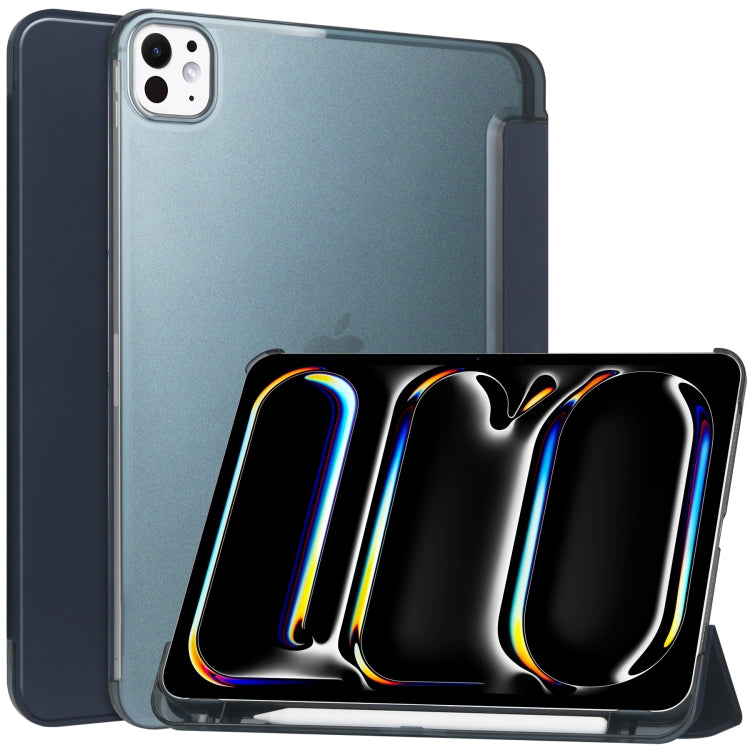 For iPad Pro 11 2024 3-fold Semi-transparent Frosted Smart Leather Tablet Case(Dark Blue) - iPad Pro 11 2024 Cases by PMC TechLife | Online Shopping South Africa | PMC TechLife | Buy Now Pay Later Mobicred